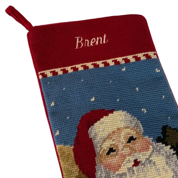 Personalized Christmas Stocking Embroidered BRENT by Lands End Needlepoint Santa - Picture 4 of 6